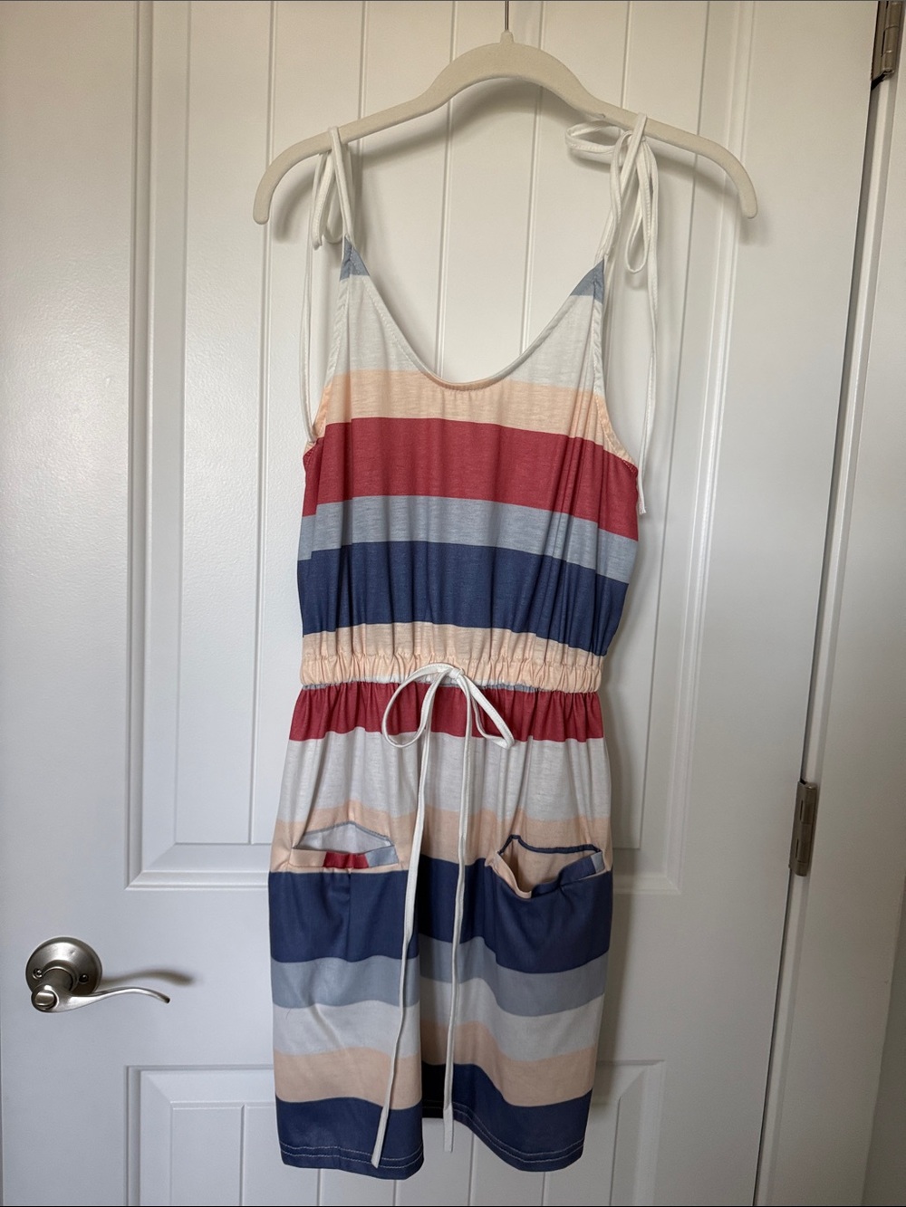 Source Unknown Striped Midi Dress in Red, Blue & Cream